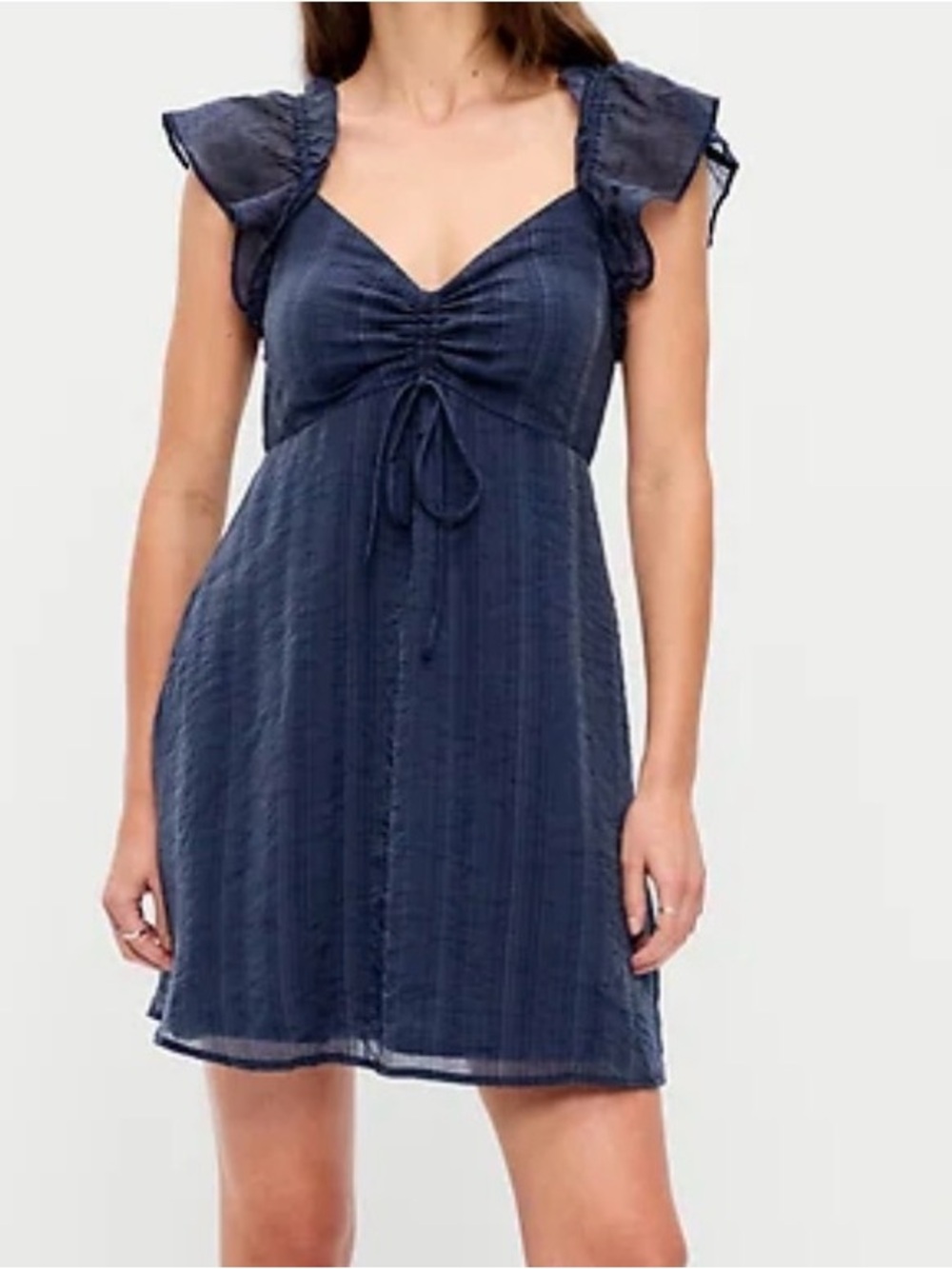 Old Navy Navy Ruffled Sleeve Tie-Front Mini Dress